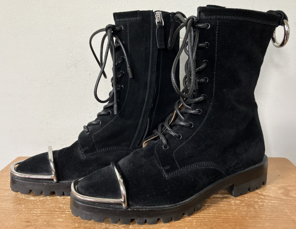 Alexander Wang Lyndon Kennah Metal Cap Suede Biker Moto Combat Boots 37.5 7 US